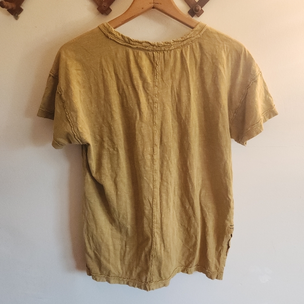 Pilcro Short-Sleeve Tee Raw Hems Mustard Yellow 100% Cotton Crew Neck X Small - Picture 6 of 8